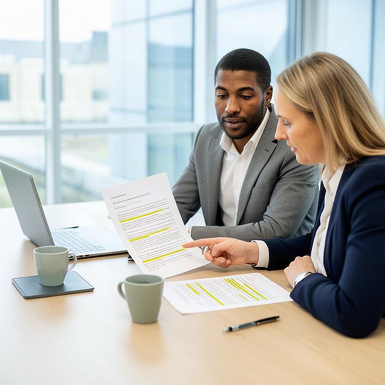 Business owners reviewing a marked commercial agreement at a meeting table in County Meath